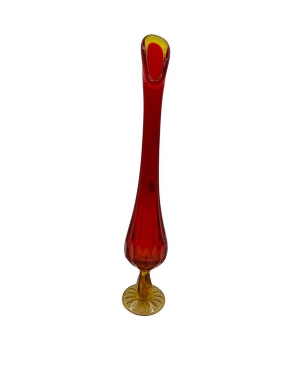 Fenton Other - Fenton MCM Amberina Hand Made Swung Red Amber Orange Fire Glass Art Vase 13 in